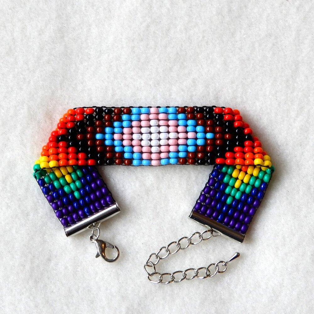 Pride Progress rainbow bead bracelet, handmade, adjustable, 30% to charity